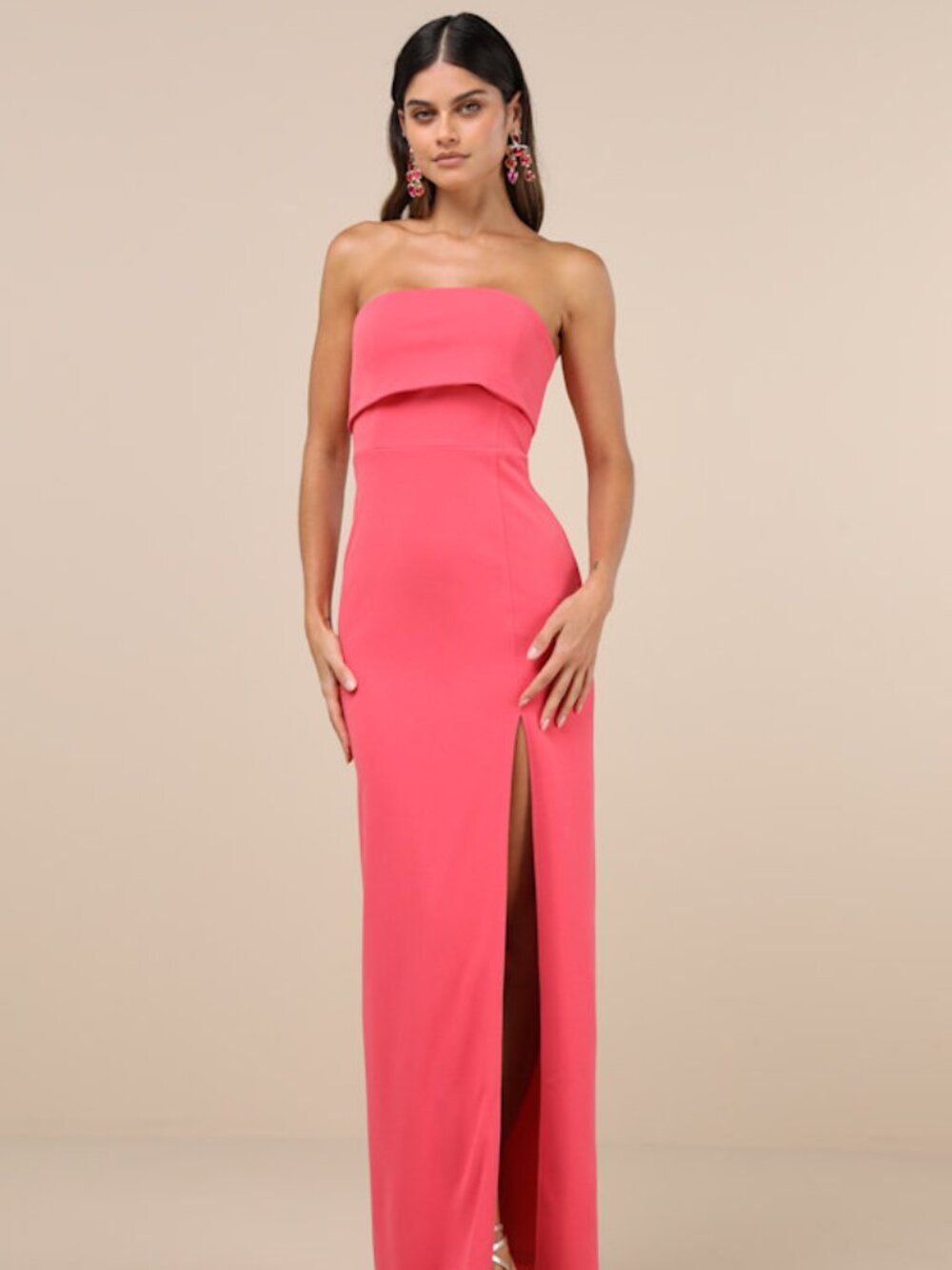 Lulus Classy Consideration Coral Pink Strapless Maxi Dress - Size M